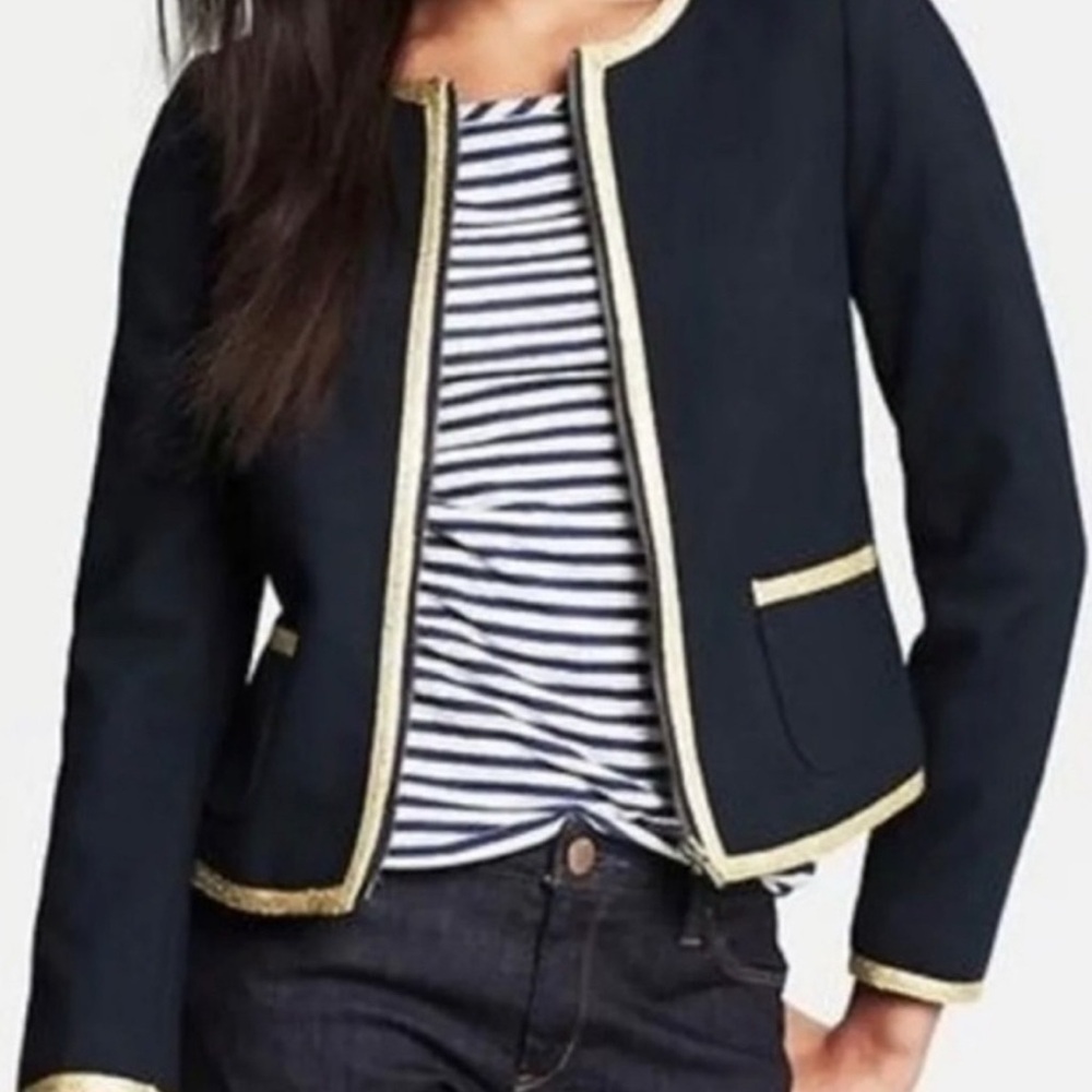 NWT Banana Republic Navy Blazer Jacket with Woven Good Trim Size 10